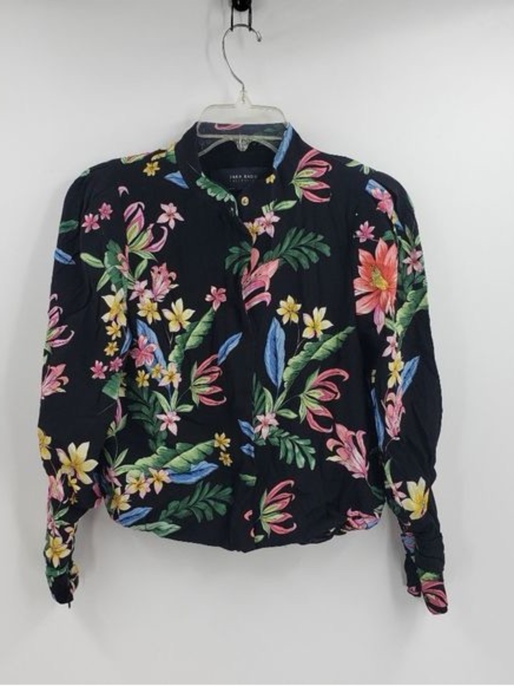 Zara Black Floral Button-Up Blouse